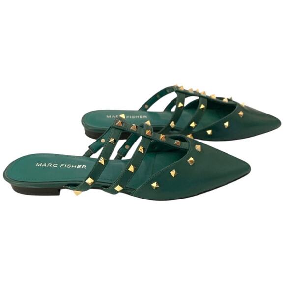 NIB Marc Fisher Amazie Rock Stud Mule Flats Sandals Green Gold Size 5 - Picture 3 of 10